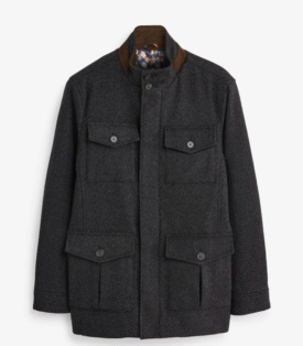 Next Charcoal Grey Four Pocket Funnel Neck Coat