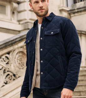 Next Navy Blue Borg Lined Diamond Quilt Cord Collared Shacket