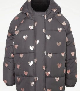 Grey foil heart padded kids jacket