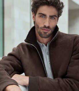 NEXT Brown Faux Suede Borg Lined Zip Up Funnel Jacket