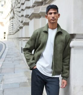 NEXT  Faux Suede Borg Lined Zip Up Funnel Jacket