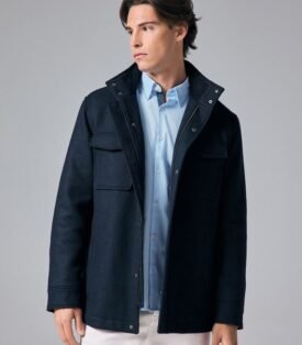 NEXT Navy Blue Texture Four Pocket Padded Coat with Wool