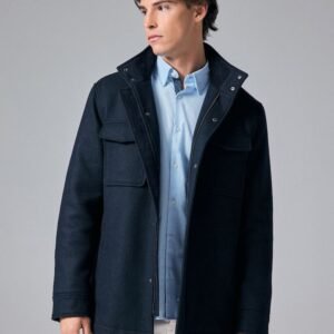 NEXT Navy Blue Texture Four Pocket Padded Coat with Wool