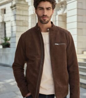 NEXT Brown Faux Suede Borg Lined Biker Jacket