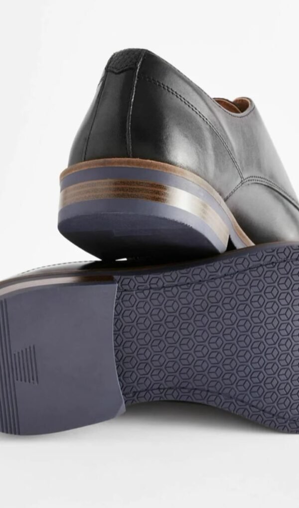 Black Leather Derby Shoes with Navy Contrast Sole - Image 2