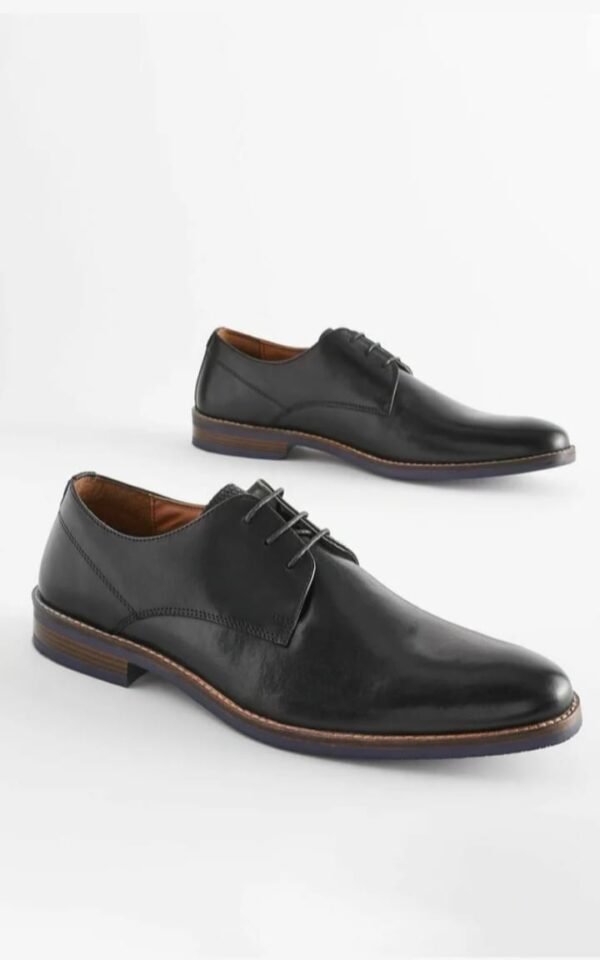 Black Leather Derby Shoes with Navy Contrast Sole