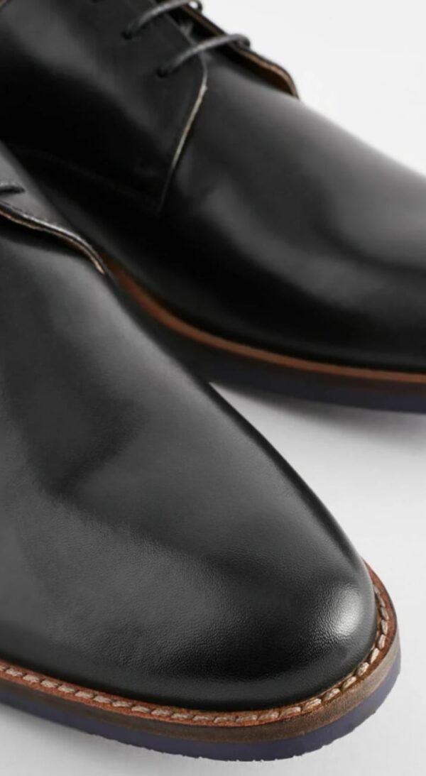 Black Leather Derby Shoes with Navy Contrast Sole - Image 3