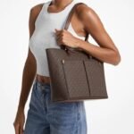 Michael Kors Jet Set Travel Medium Double Pocket Tote Vegan Leather Brown MK