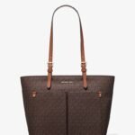 Michael Kors Jet Set Travel Medium Double Pocket Tote Vegan Leather Brown MK
