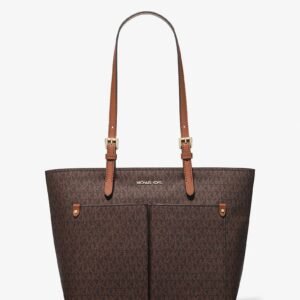 Michael Kors Jet Set Travel Medium Double Pocket Tote Vegan Leather Brown MK