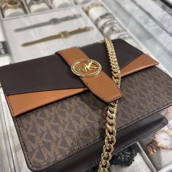 Michael Kors Signature Logo Greenwich Small Convertible Brown Acron Crossbody - Image 4