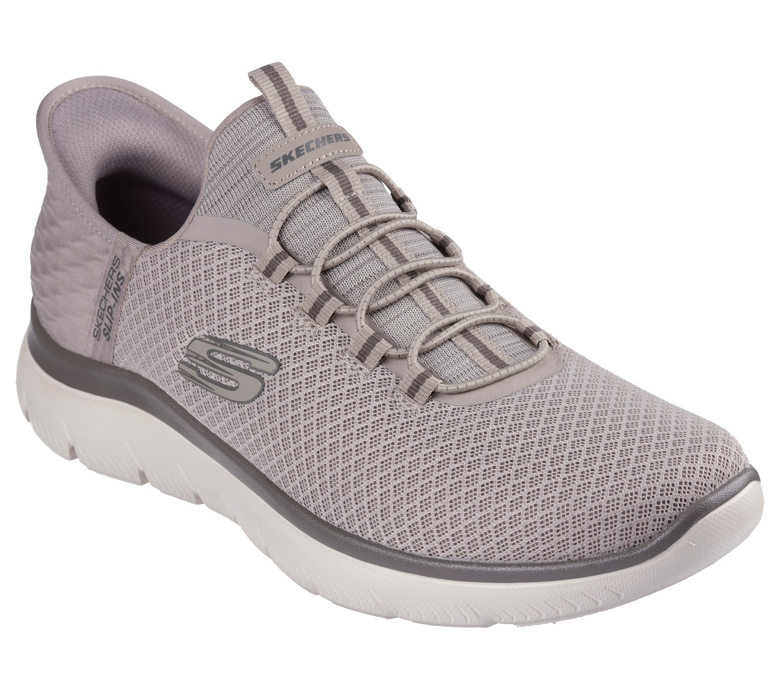 Men Skechers Taupe Shoes Comfort Slip ins Fixed lace mesh cushion AirCool - Image 4
