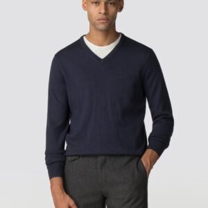 M&S navy blue men's V-neck sweater,
