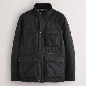 Black Diamond Quilted Shower Resistant Biker Jacket