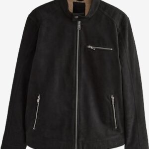Next Black Faux Suede Borg Lined Zip Jacket