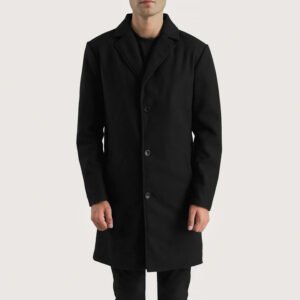 MAN black wool single-breasted coat