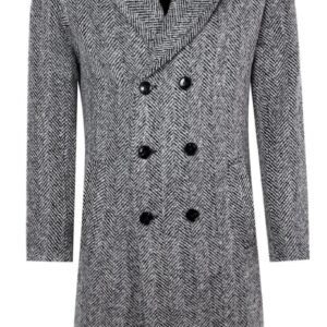 boohooMAN Wool Blend Herringbone Overcoat