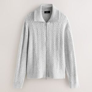 Next TEXTURE - RELAXED FIT COSY ZIP THROUGH COLLARED - Cardigan - grey