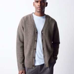 Next Neutral Relaxed Fit Cosy Cardigan With Wool