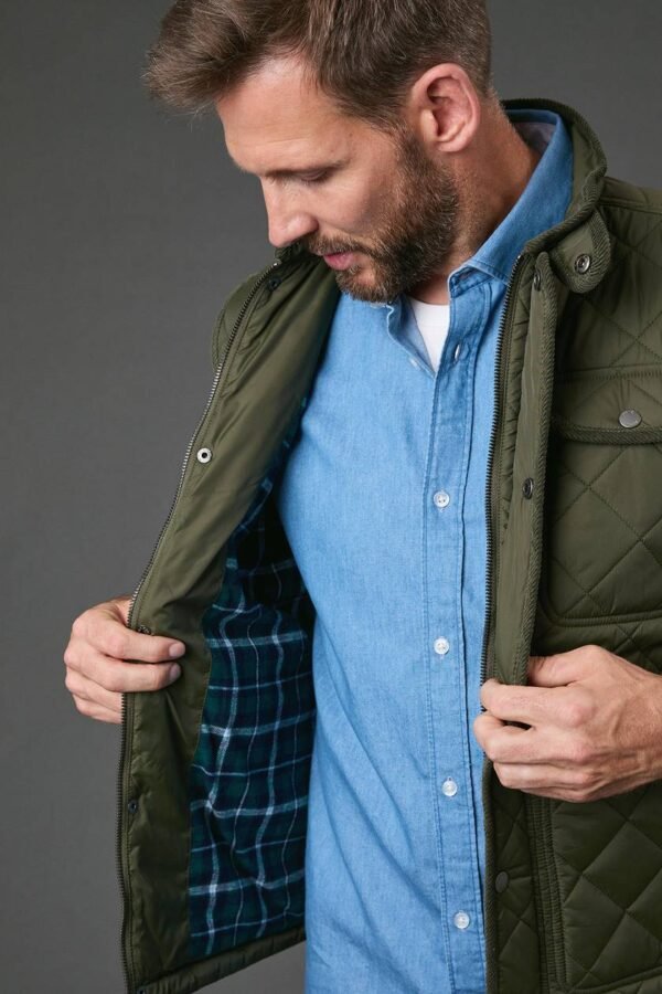 Maine Khaki Diamond Quilted Gilet - Image 2