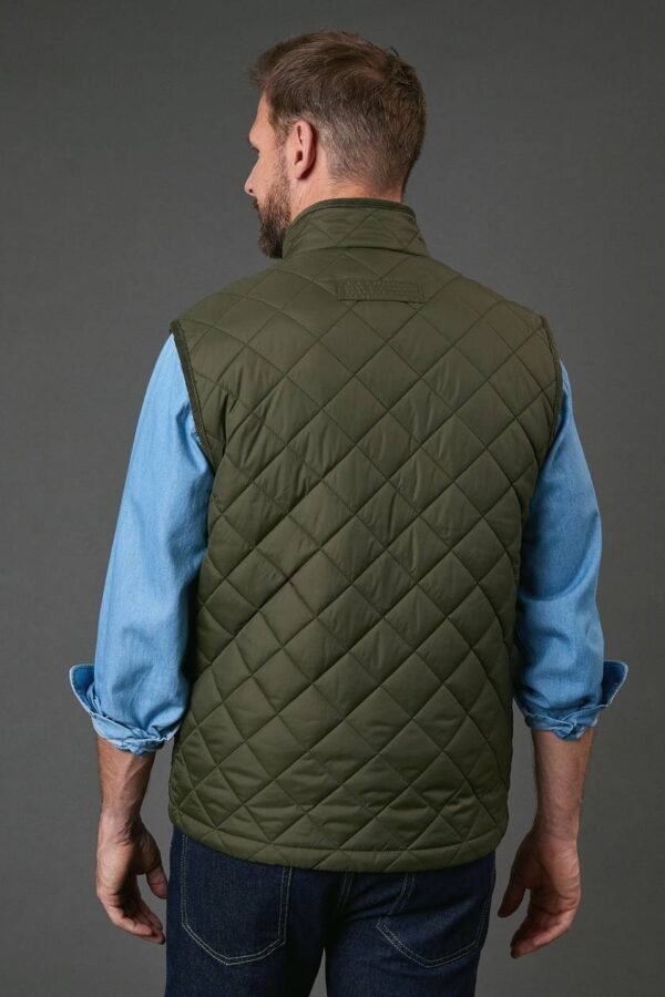 Maine Khaki Diamond Quilted Gilet - Image 3