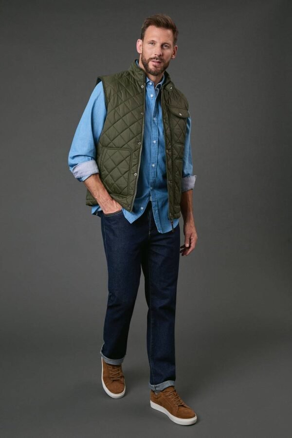 Maine Khaki Diamond Quilted Gilet - Image 4